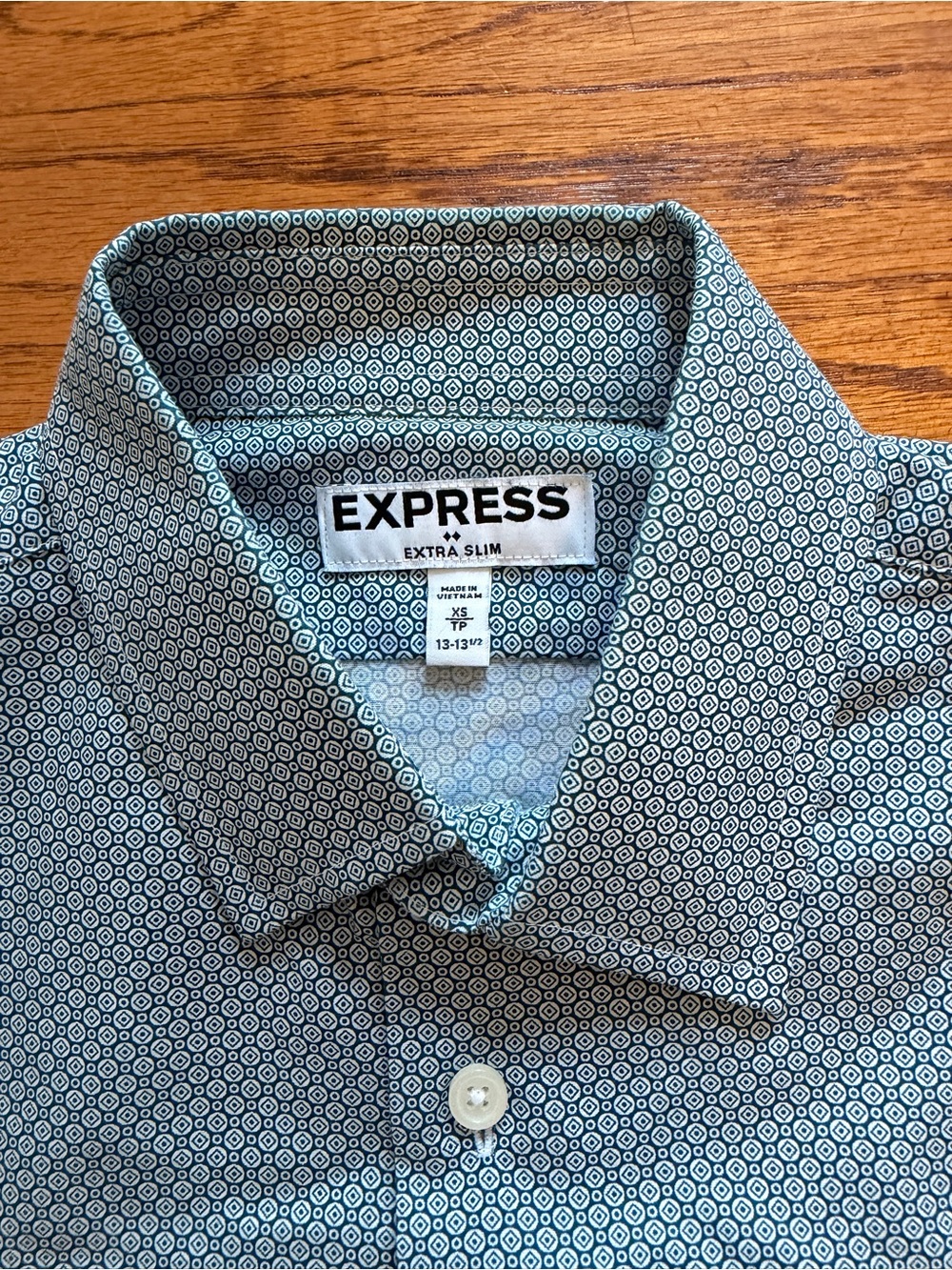 Express Men's Button-Down Shirt in Teal Micro Geo